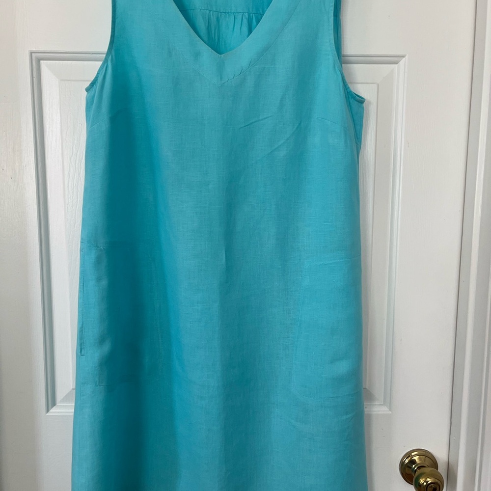 J. Jill Love LinenTurquoise Blue Linen Shift Dress Size Small